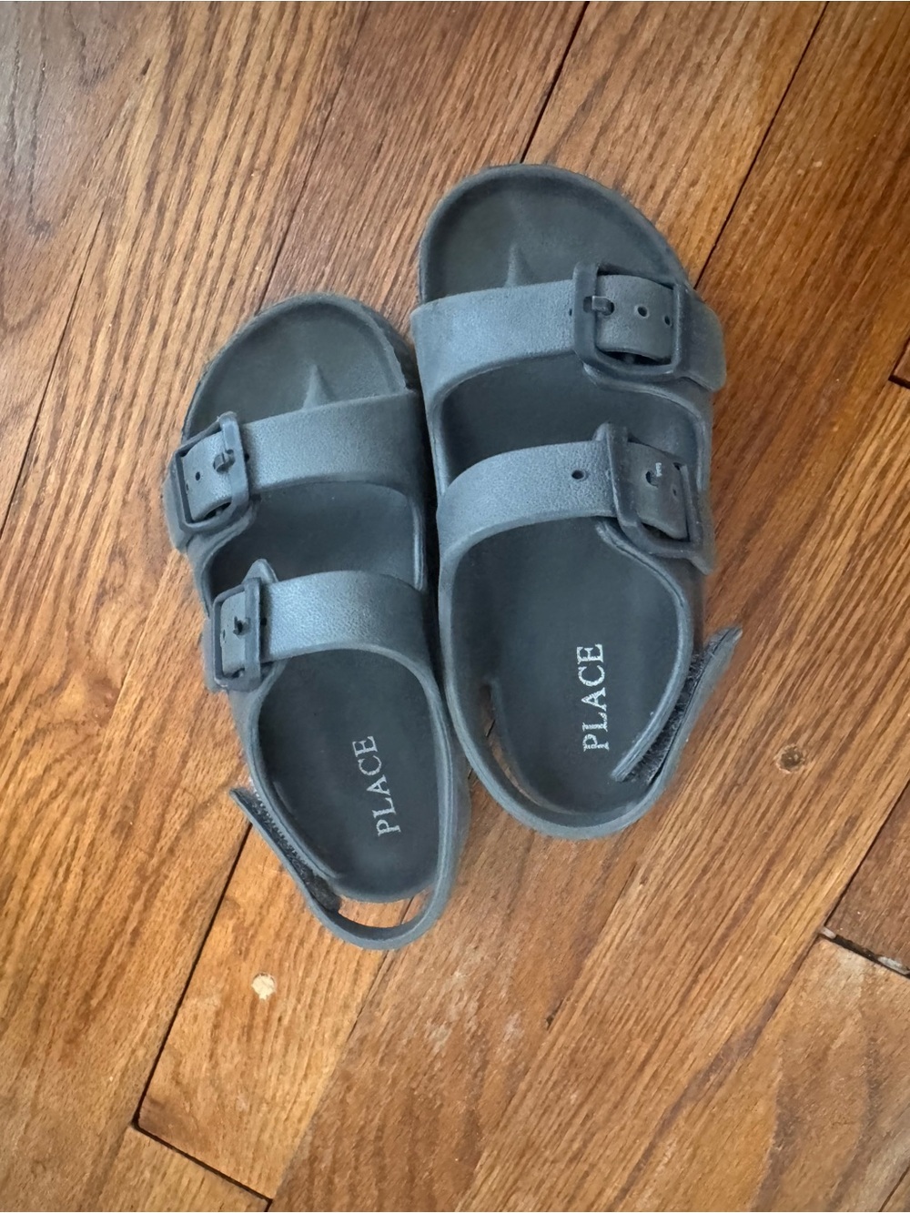 Place Kids Grey Double-Strap Buckle Sandals